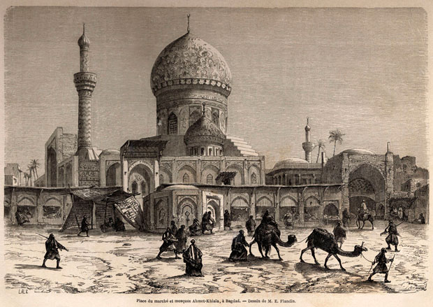Place du marché et mosquee Ahmet-Khiaïa, à Bagdad (dessin de M. E. Flandin)